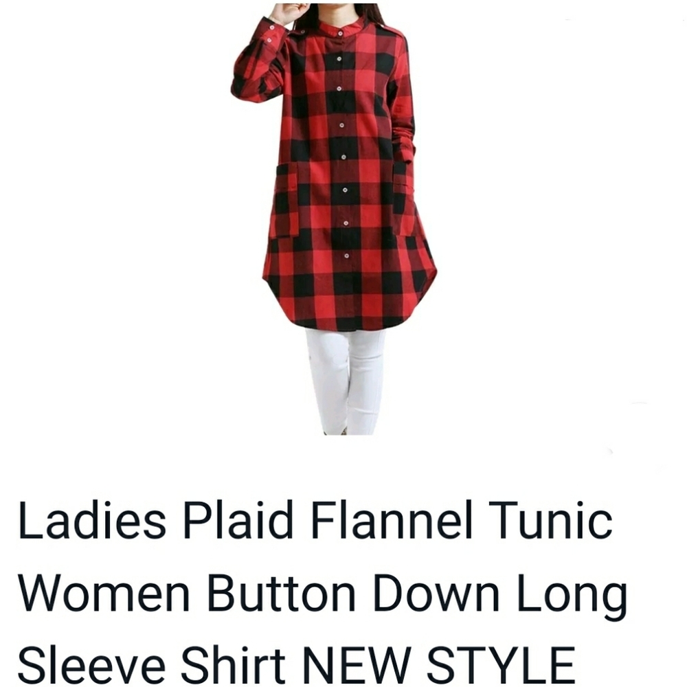 COTTON FLANNEL TUNIC DRESS RED & BLACK - Picture 3 of 3